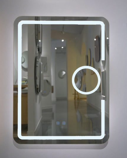 Oglindă baie LED H-1041 dreptunghiulară cu lupă cosmetică, 3 funcții lumină și anti-aburire