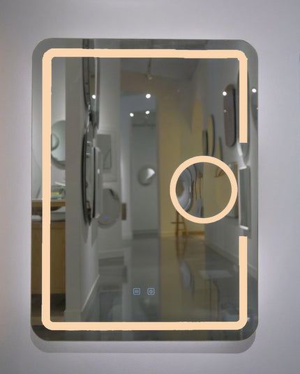 Oglindă baie LED H-1041 dreptunghiulară cu lupă cosmetică, 3 funcții lumină și anti-aburire