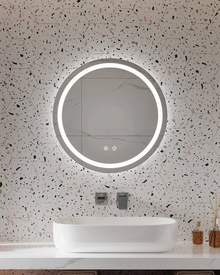 Oglindă baie LED H105 rotundă cu 3 lumini, anti-aburire și touch control