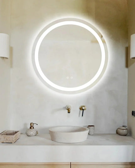 Oglindă baie LED H105 rotundă cu 3 lumini, anti-aburire și touch control
