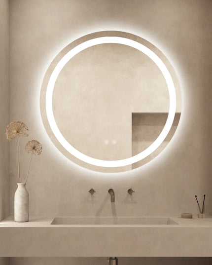 Oglindă baie LED H105 rotundă cu 3 lumini, anti-aburire și touch control