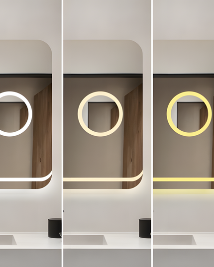 Oglindă Baie LED H-1083 Dreptunghiulară cu Lupă Cosmetică, 3 Funcții de Lumină, Anti-Aburire și Comutator Tactil