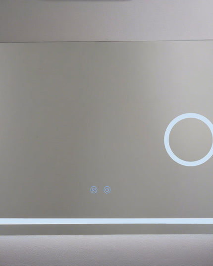 Oglindă Baie LED H-1083 Dreptunghiulară cu Lupă Cosmetică, 3 Funcții de Lumină, Anti-Aburire și Comutator Tactil