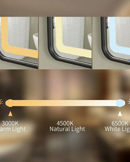 Oglindă baie LED H11 cu ramă neagră, 3 lumini, anti-aburire și touch control