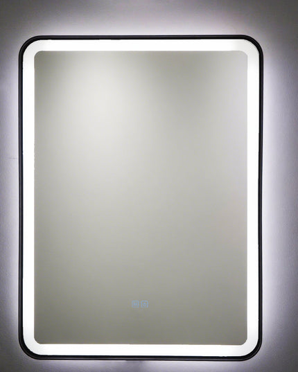 Oglindă LED H-1110 cu ramă aluminiu negru și funcție anti-aburire