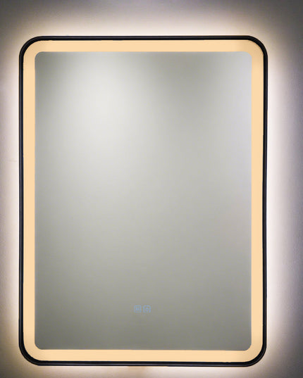 Oglindă LED H-1110 cu ramă aluminiu negru și funcție anti-aburire