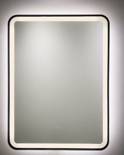 Oglindă LED H-1110 cu ramă aluminiu negru și funcție anti-aburire