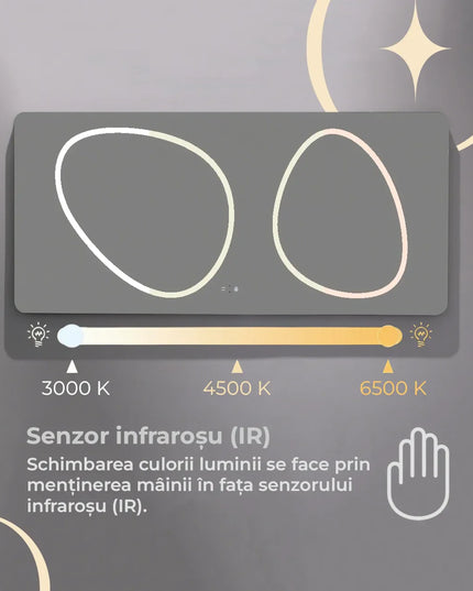 Oglindă baie LED 70x150 cm dreptunghiulară, senzor infraroșu și 3 nuanțe de lumină J-1125