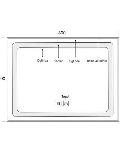 Oglindă baie LED H-130 cu ramă aluminiu negru, 3 nuanțe de lumină, anti-aburire și touch