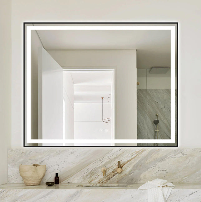 Oglindă baie LED 100x80 cm dreptunghiulară, dezaburire și touch control J-142