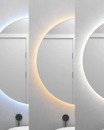 Oglindă baie LED ⌀60 cm / ⌀70 cm / ⌀80 cm / ⌀90 cm rotundă, 3 nuanțe de lumină, dezaburire și touch control J-170