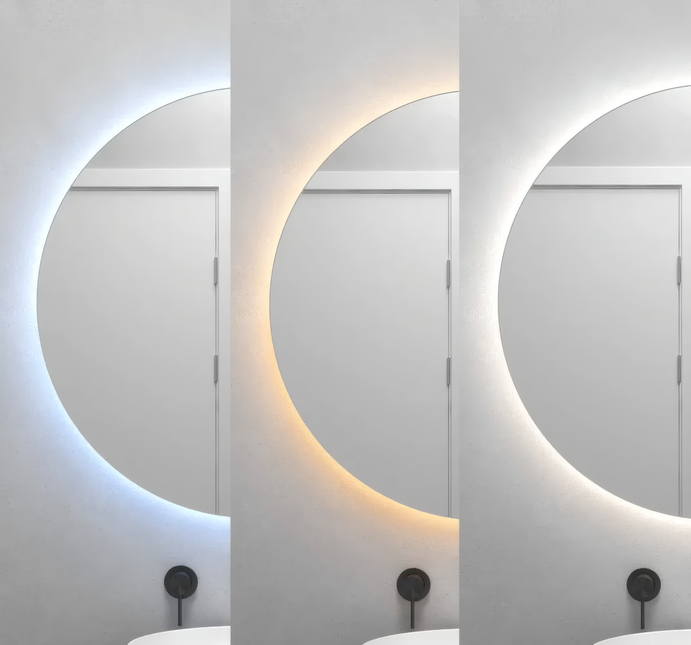 Oglindă baie LED ⌀60 cm / ⌀70 cm / ⌀80 cm / ⌀90 cm rotundă, 3 nuanțe de lumină, dezaburire și touch control J-170