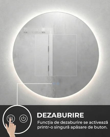 Oglindă baie LED ⌀60 cm / ⌀70 cm / ⌀80 cm / ⌀90 cm rotundă, 3 nuanțe de lumină, dezaburire și touch control J-170