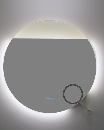 Oglindă LED Rotundă H-2003 cu Lumină COB, Anti-Aburire, 3 Nuante de Lumină și Lupă Cosmetica