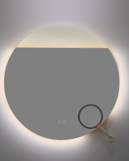 Oglindă LED Rotundă H-2003 cu Lumină COB, Anti-Aburire, 3 Nuante de Lumină și Lupă Cosmetica