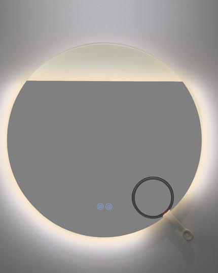 Oglindă LED Rotundă H-2003 cu Lumină COB, Anti-Aburire, 3 Nuante de Lumină și Lupă Cosmetica