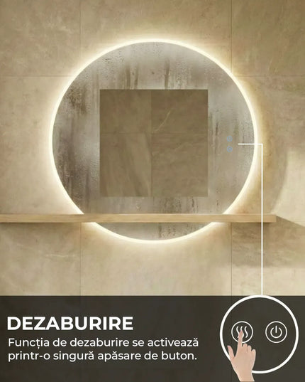 Oglindă baie LED ⌀70 cm rotundă, 3 nuanțe de lumină, dezaburire și touch control J-2004