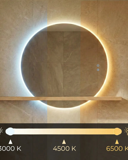 Oglindă baie LED ⌀70 cm rotundă, 3 nuanțe de lumină, dezaburire și touch control J-2004