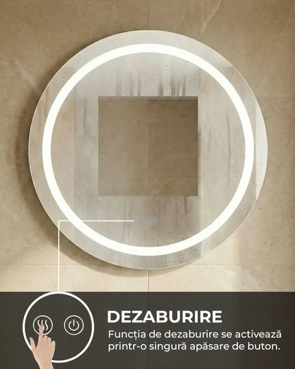 Oglindă baie LED ⌀60 cm rotundă, 3 nuanțe de lumină, dezaburire și touch control J-2011