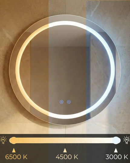 Oglindă baie LED ⌀60 cm rotundă, 3 nuanțe de lumină, dezaburire și touch control J-2011