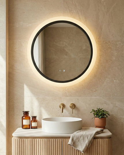 Oglindă baie LED ⌀60 cm rotundă, 3 nuanțe de lumină, senzor infraroșu J-2022