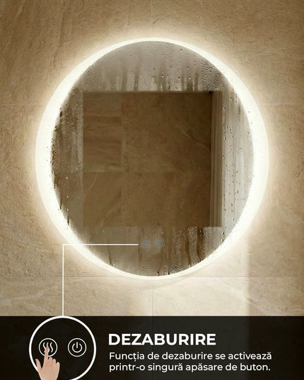 Oglindă baie LED ⌀80 cm rotundă, 3 nuanțe de lumină, dezaburire și touch control J-2027
