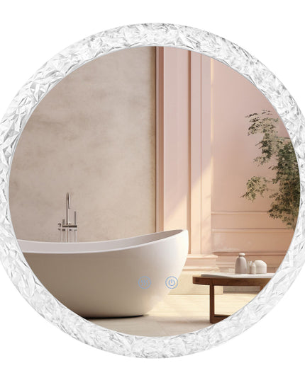 Oglindă rotundă H-2042 cu ramă acrilică, iluminare LED 3 nuanțe, anti-aburire și touch control