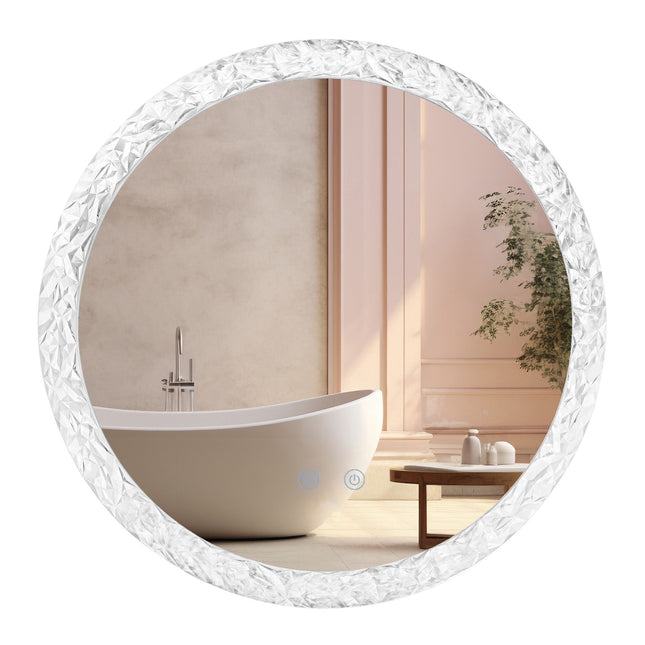 Oglindă rotundă H-2042 cu ramă acrilică, iluminare LED 3 nuanțe, anti-aburire și touch control
