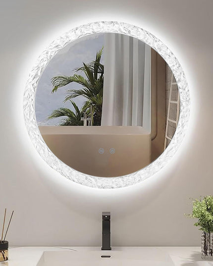 Oglindă rotundă H-2042 cu ramă acrilică, iluminare LED 3 nuanțe, anti-aburire și touch control