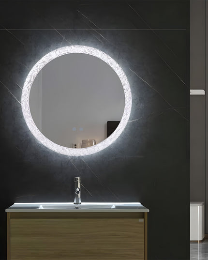 Oglindă rotundă H-2042 cu ramă acrilică, iluminare LED 3 nuanțe, anti-aburire și touch control