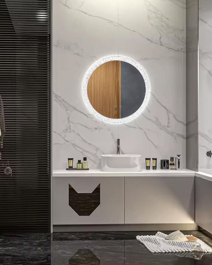 Oglindă rotundă H-2042 cu ramă acrilică, iluminare LED 3 nuanțe, anti-aburire și touch control