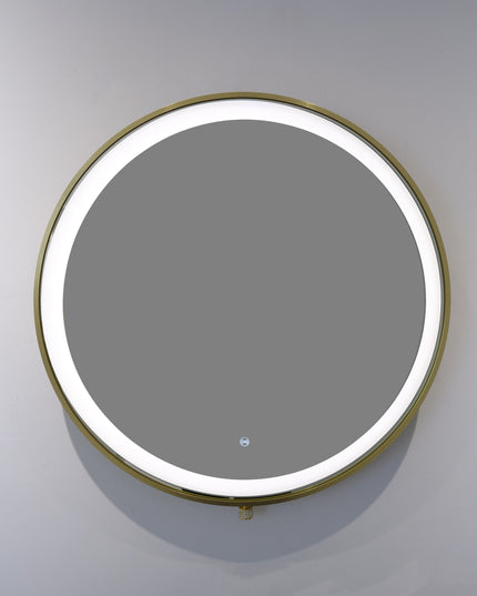 Oglindă baie LED H-2083 cu ramă aluminiu auriu și senzor tactil