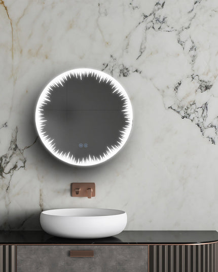 Oglindă rotundă LED H-2086 cu design artistic, 3 nuanțe de lumină, anti-aburire și touch control