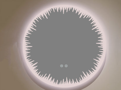 Oglindă rotundă LED H-2086 cu design artistic, 3 nuanțe de lumină, anti-aburire și touch control