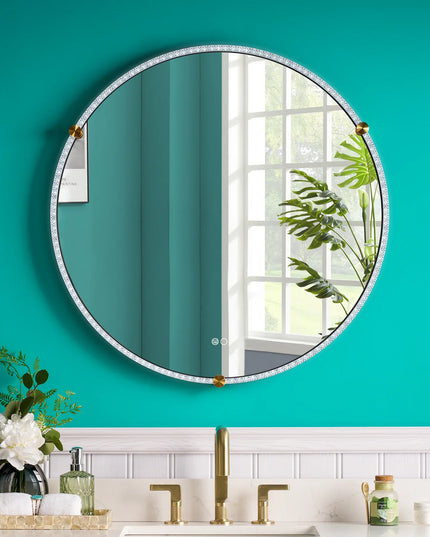 Oglindă baie rotundă H 2087 cu LED, anti-aburire și ramă acril-metal