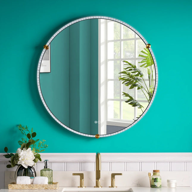 Oglindă baie rotundă H 2087 cu LED, anti-aburire și ramă acril-metal