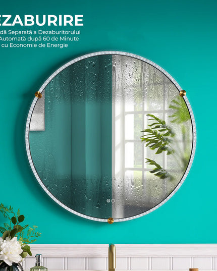 Oglindă baie rotundă H 2087 cu LED, anti-aburire și ramă acril-metal