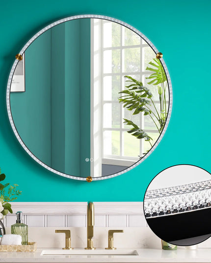 Oglindă baie rotundă H 2087 cu LED, anti-aburire și ramă acril-metal