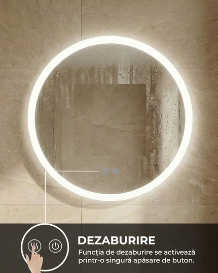Oglindă baie LED ⌀50 cm rotundă, 3 nuanțe de lumină, dezaburire și touch control J-2112
