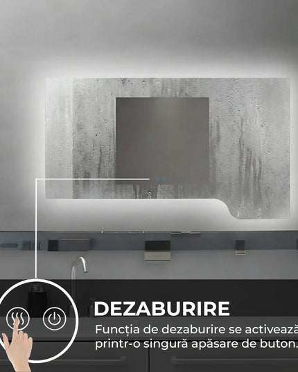 Oglindă baie LED 120x70 cm cu raft multifuncțional, 3 nuanțe de lumină, dezaburire și touch control J-3050
