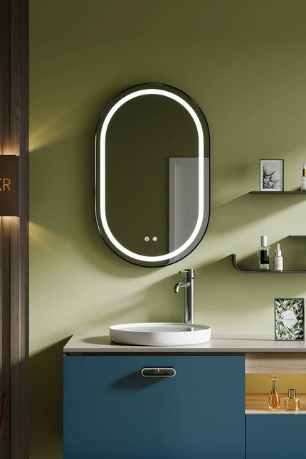 Oglindă LED H-3055 Negru cu bandă COB | 3 nuanțe de lumină & anti-aburire