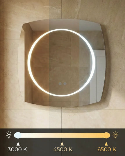 Oglindă baie LED 80x80 cm pătrată cu colțuri rotunjite, 3 nuanțe de lumină, dezaburire și touch control J-3075