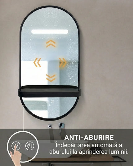 Oglindă baie LED 80x40 cm ovală, 3 nuanțe de lumină, dezaburire și touch control J-3086