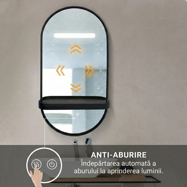 Oglindă baie LED 80x40 cm ovală, 3 nuanțe de lumină, dezaburire și touch control J-3086