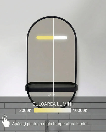 Oglindă baie LED 80x40 cm ovală, 3 nuanțe de lumină, dezaburire și touch control J-3086