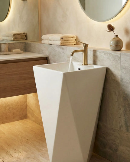 Lavoar freestanding ceramic H13 – alb lucios, formă piramidală