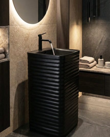 Lavoar freestanding ceramic H15L-CBK-M– negru mat, exterior striat
