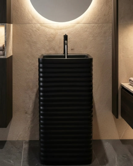 Lavoar freestanding ceramic H15L-CBK-M– negru mat, exterior striat