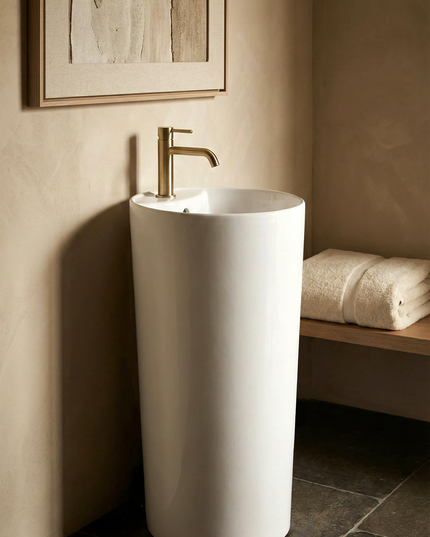 Lavoar freestanding ceramic H22 – alb lucios, formă rotundă elegantă