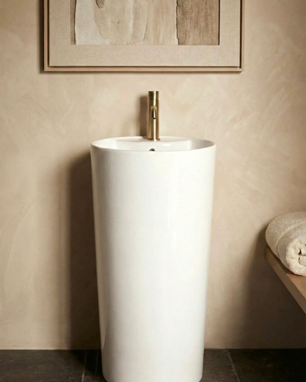 Lavoar freestanding ceramic H22 – alb lucios, formă rotundă elegantă